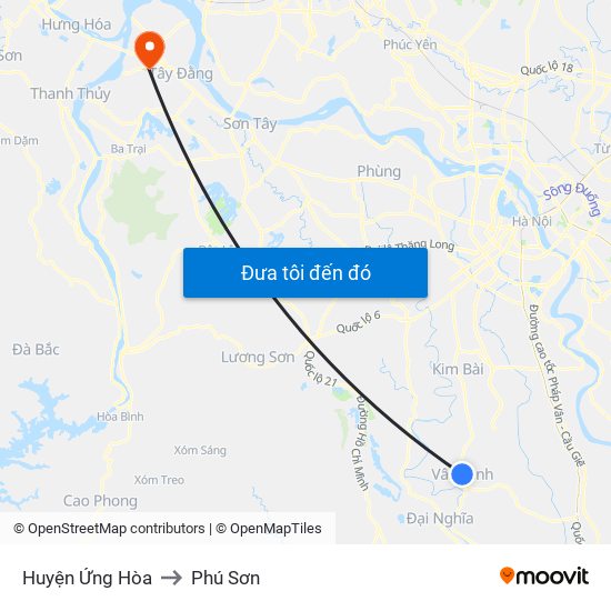 Huyện Ứng Hòa to Phú Sơn map