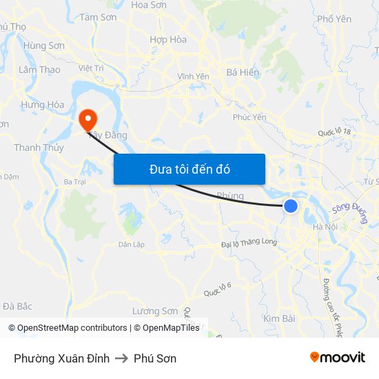 Phường Xuân Đỉnh to Phú Sơn map