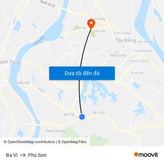 Ba Vì to Phú Sơn map