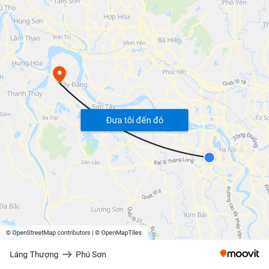 Láng Thượng to Phú Sơn map