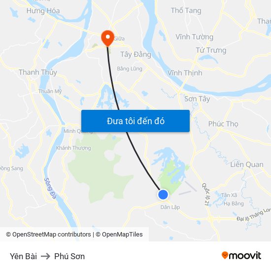 Yên Bài to Phú Sơn map