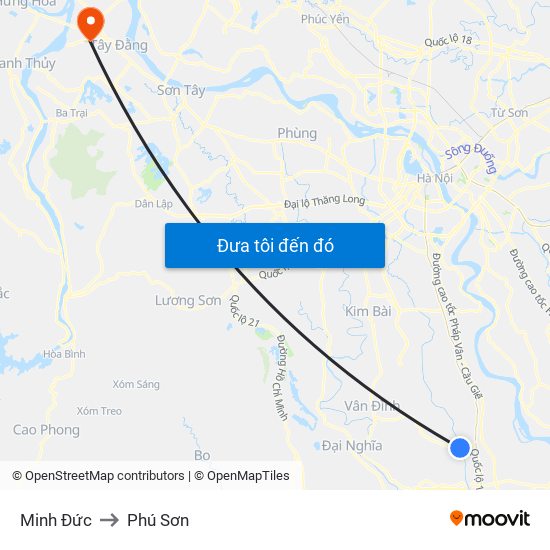 Minh Đức to Phú Sơn map