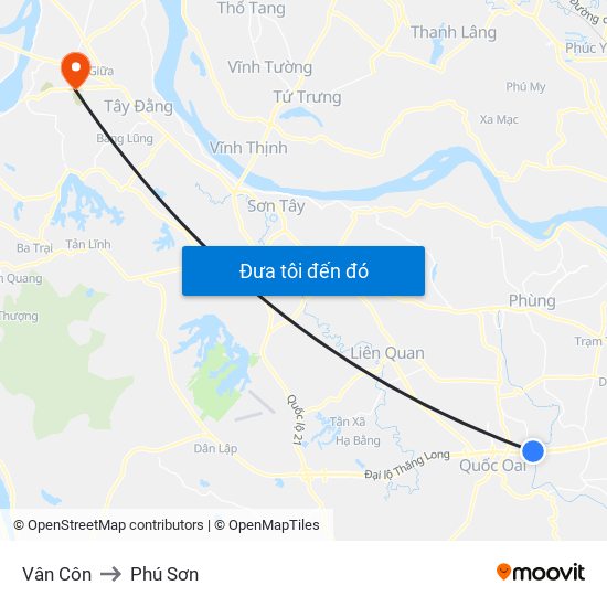 Vân Côn to Phú Sơn map