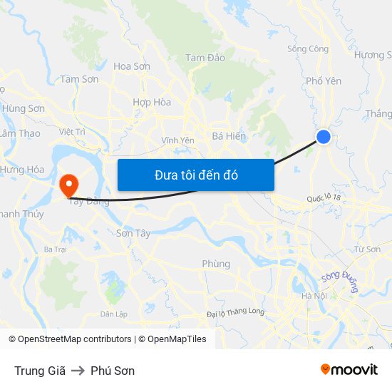 Trung Giã to Phú Sơn map
