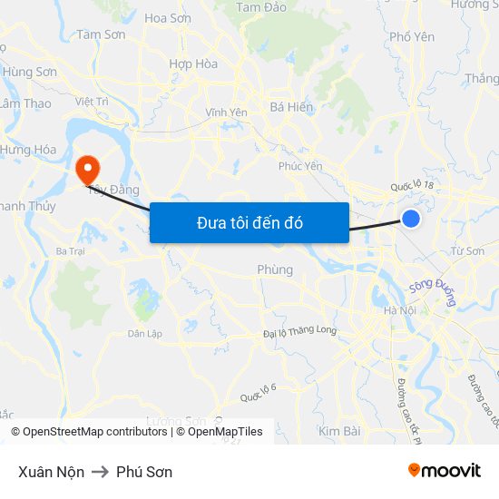 Xuân Nộn to Phú Sơn map