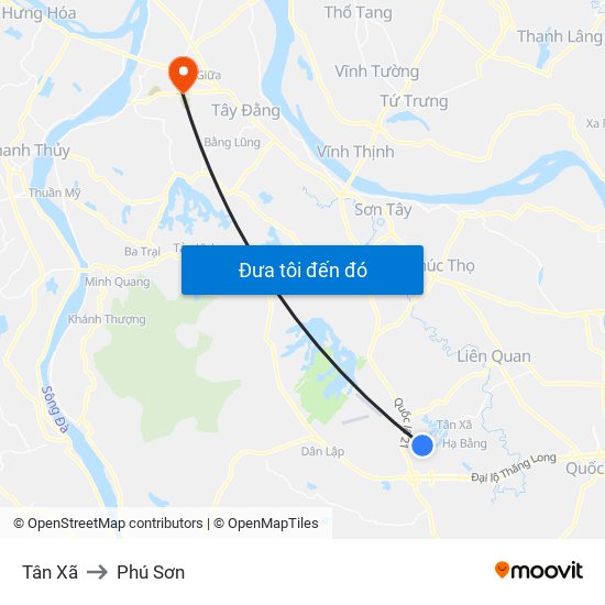 Tân Xã to Phú Sơn map