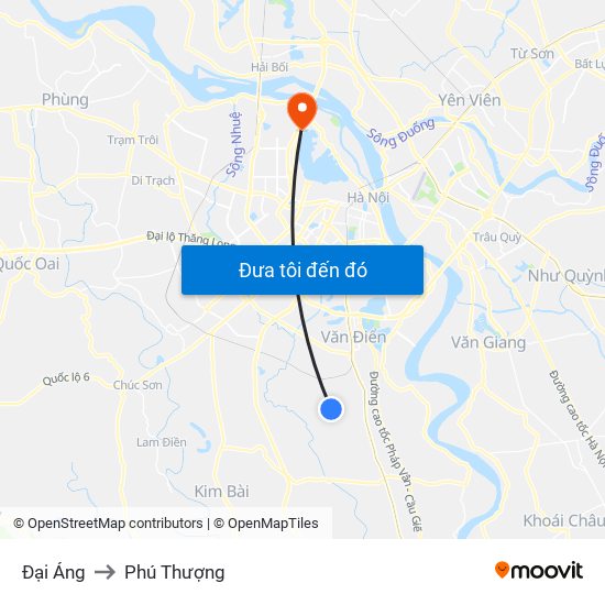 Đại Áng to Phú Thượng map