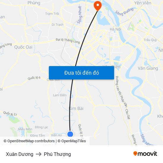 Xuân Dương to Phú Thượng map