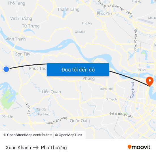 Xuân Khanh to Phú Thượng map