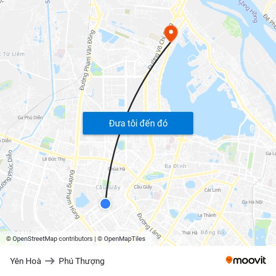 Yên Hoà to Phú Thượng map