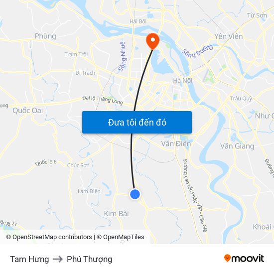 Tam Hưng to Phú Thượng map