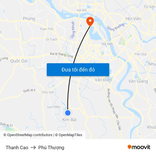 Thanh Cao to Phú Thượng map