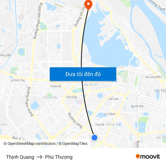 Thịnh Quang to Phú Thượng map