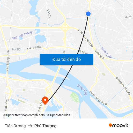 Tiên Dương to Phú Thượng map