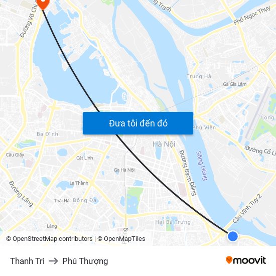 Thanh Trì to Phú Thượng map