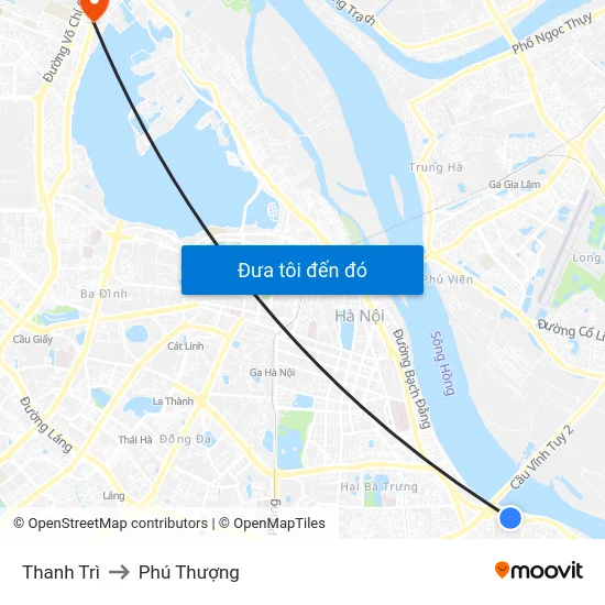 Thanh Trì to Phú Thượng map