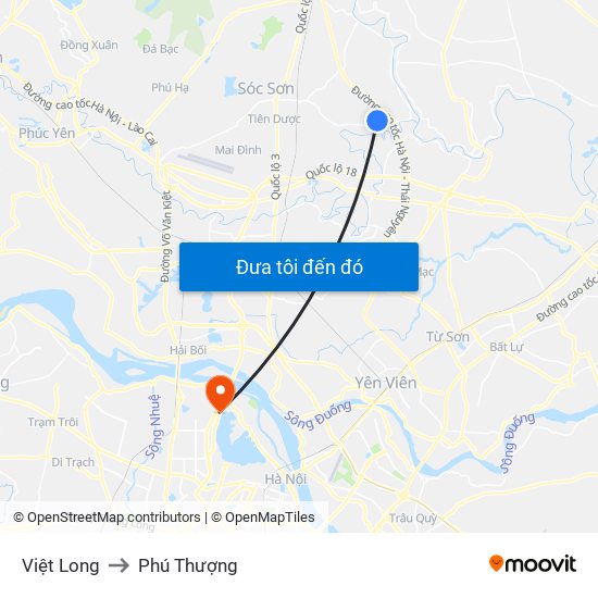 Việt Long to Phú Thượng map