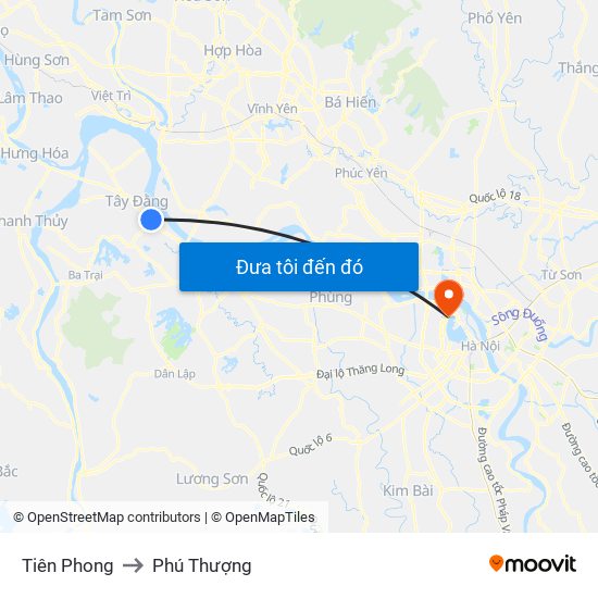 Tiên Phong to Phú Thượng map