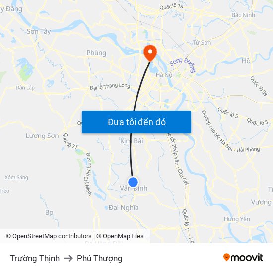 Trường Thịnh to Phú Thượng map