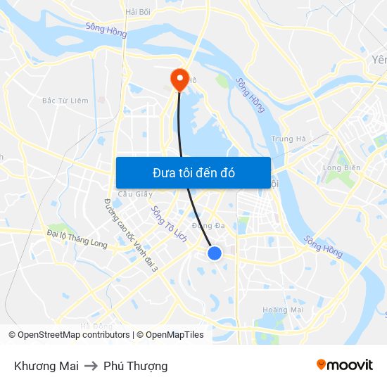 Khương Mai to Phú Thượng map