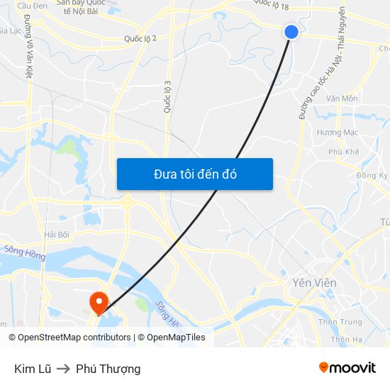 Kim Lũ to Phú Thượng map