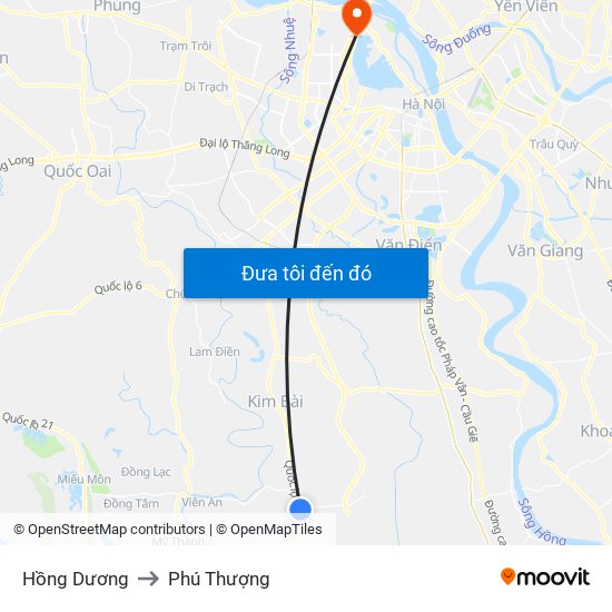 Hồng Dương to Phú Thượng map