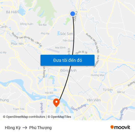 Hồng Kỳ to Phú Thượng map