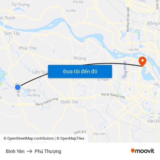 Bình Yên to Phú Thượng map