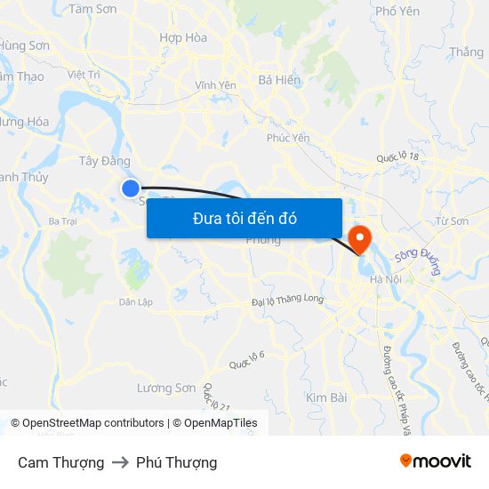 Cam Thượng to Phú Thượng map