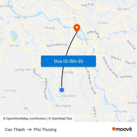 Cao Thành to Phú Thượng map