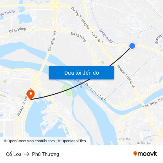 Cổ Loa to Phú Thượng map