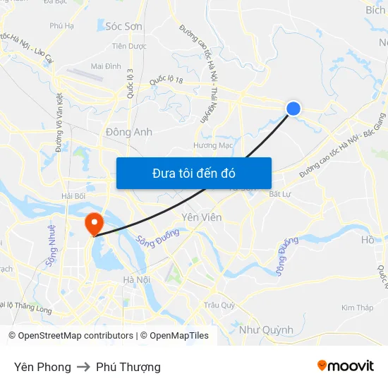 Yên Phong to Phú Thượng map