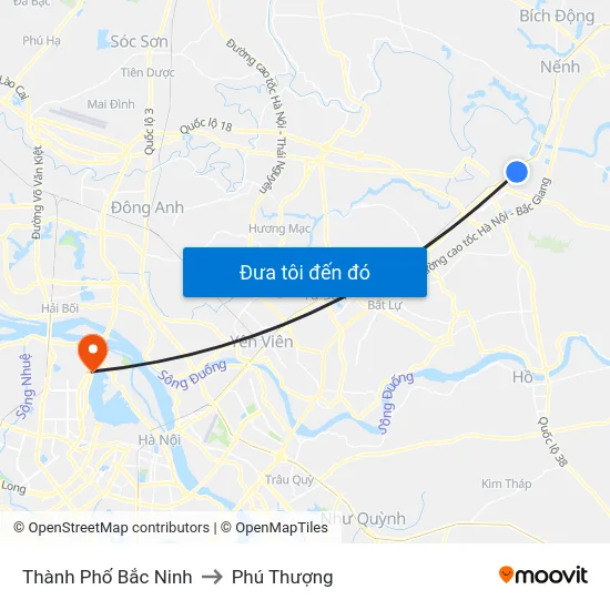 Thành Phố Bắc Ninh to Phú Thượng map