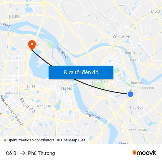 Cổ Bi to Phú Thượng map