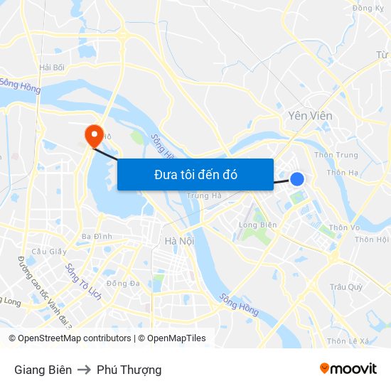 Giang Biên to Phú Thượng map