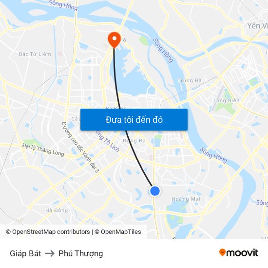 Giáp Bát to Phú Thượng map