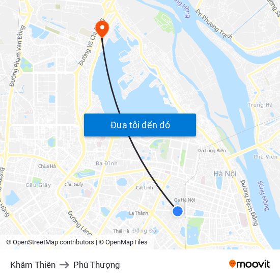 Khâm Thiên to Phú Thượng map