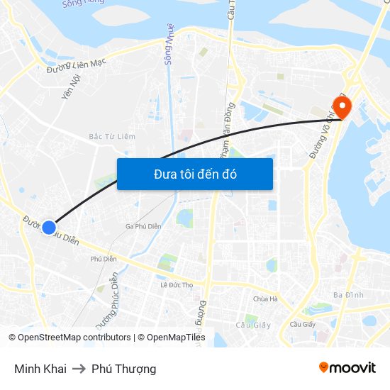 Minh Khai to Phú Thượng map