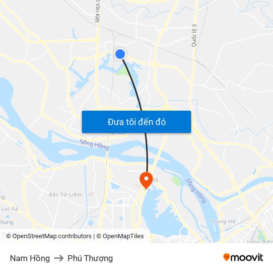 Nam Hồng to Phú Thượng map