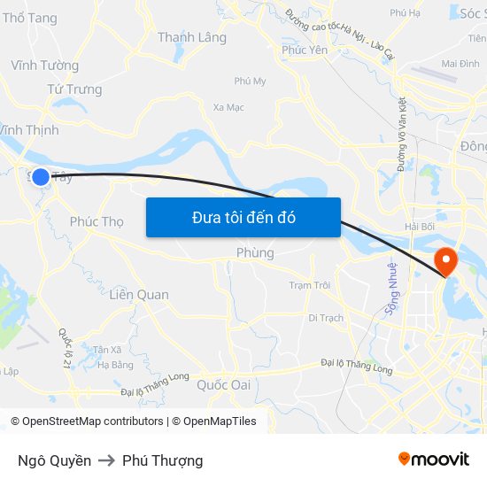 Ngô Quyền to Phú Thượng map
