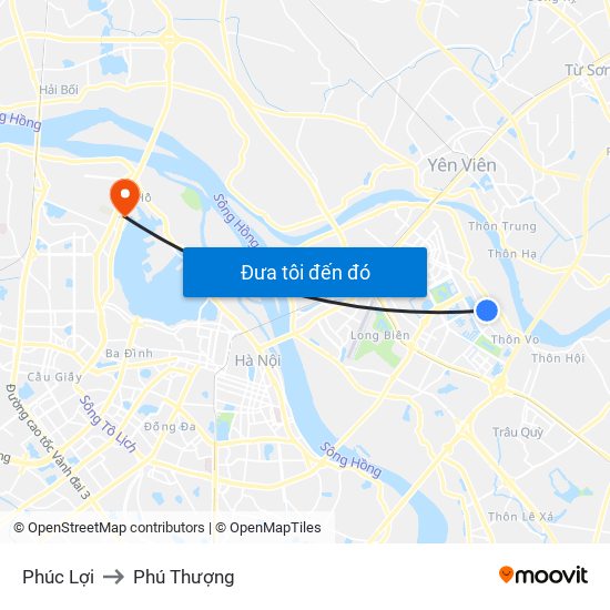 Phúc Lợi to Phú Thượng map