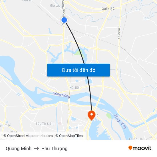 Quang Minh to Phú Thượng map