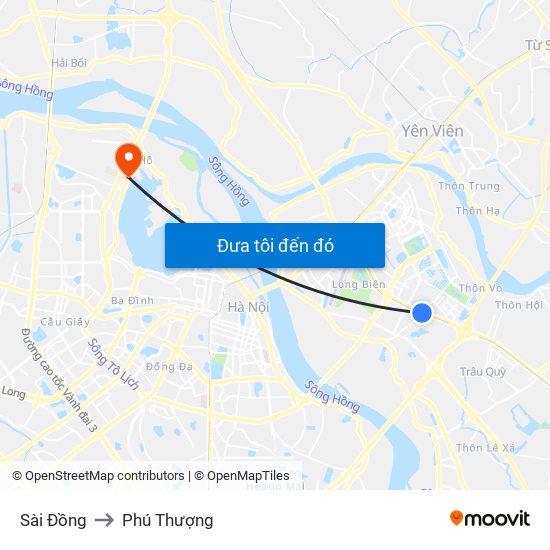 Sài Đồng to Phú Thượng map