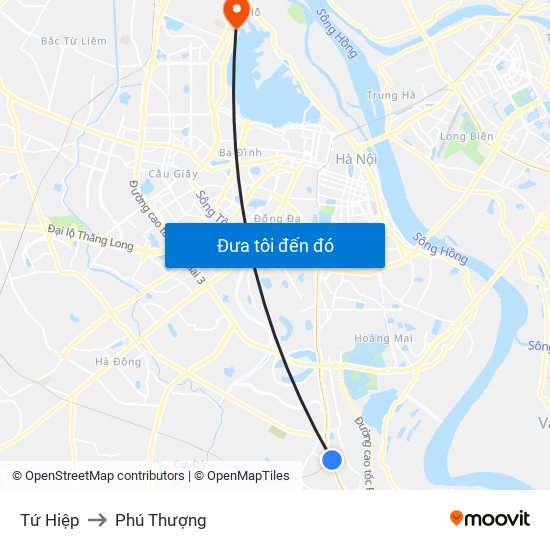 Tứ Hiệp to Phú Thượng map