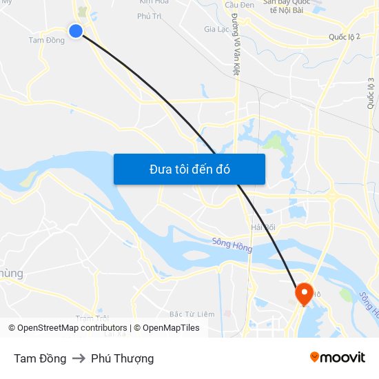 Tam Đồng to Phú Thượng map