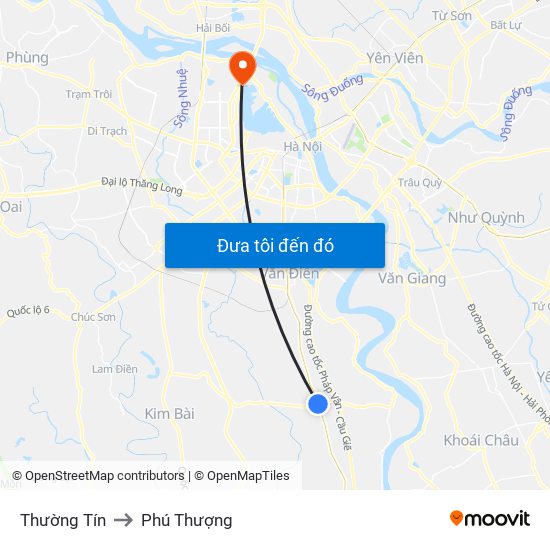 Thường Tín to Phú Thượng map