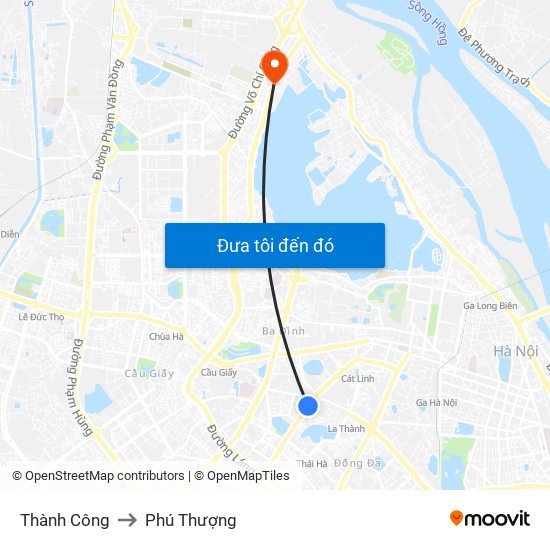 Thành Công to Phú Thượng map