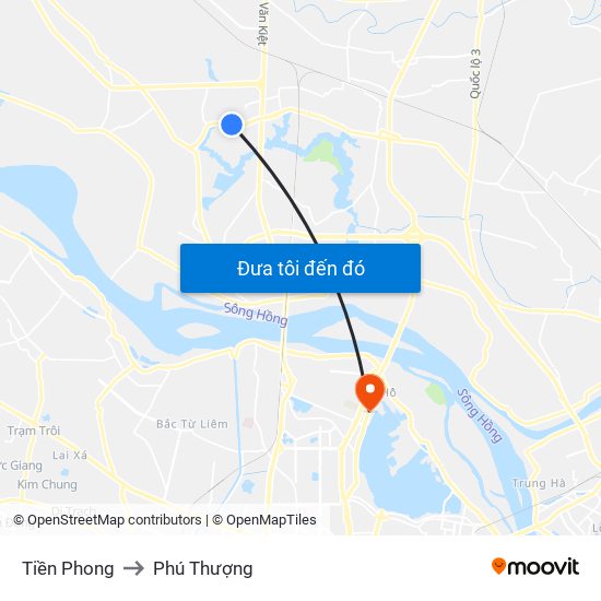 Tiền Phong to Phú Thượng map