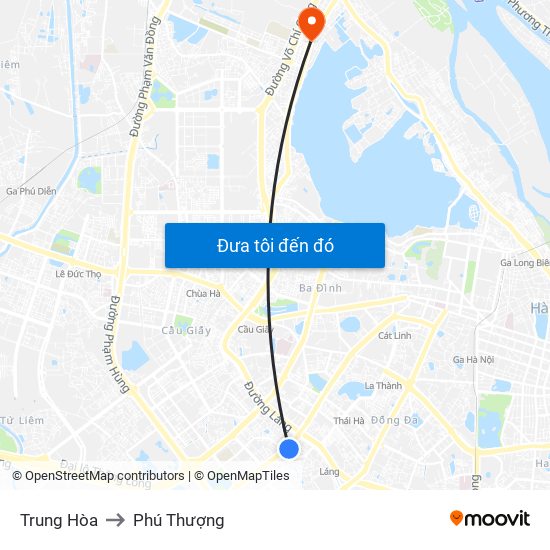 Trung Hòa to Phú Thượng map