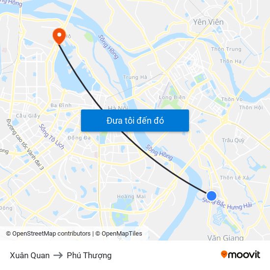 Xuân Quan to Phú Thượng map